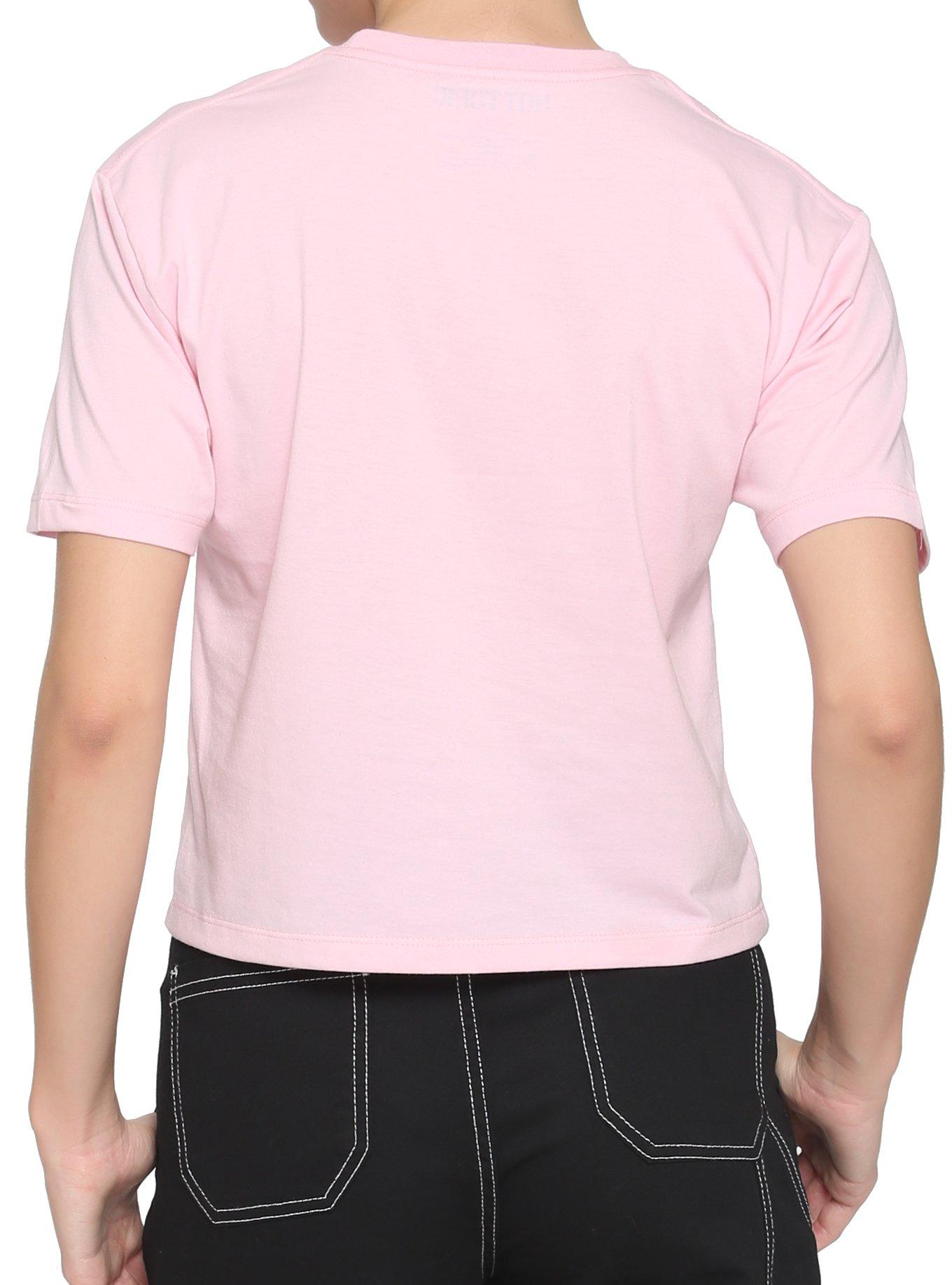 Embroidered Strawberry Boxy Girls Crop T-Shirt, PINK, alternate