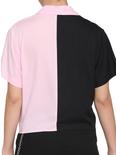 Black & Pink Split Heart Tie-Front Girls Woven Button-Up, BLACK, alternate