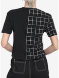 Black & White Grid Split Girls Boxy Crop T-Shirt, BLACK, alternate