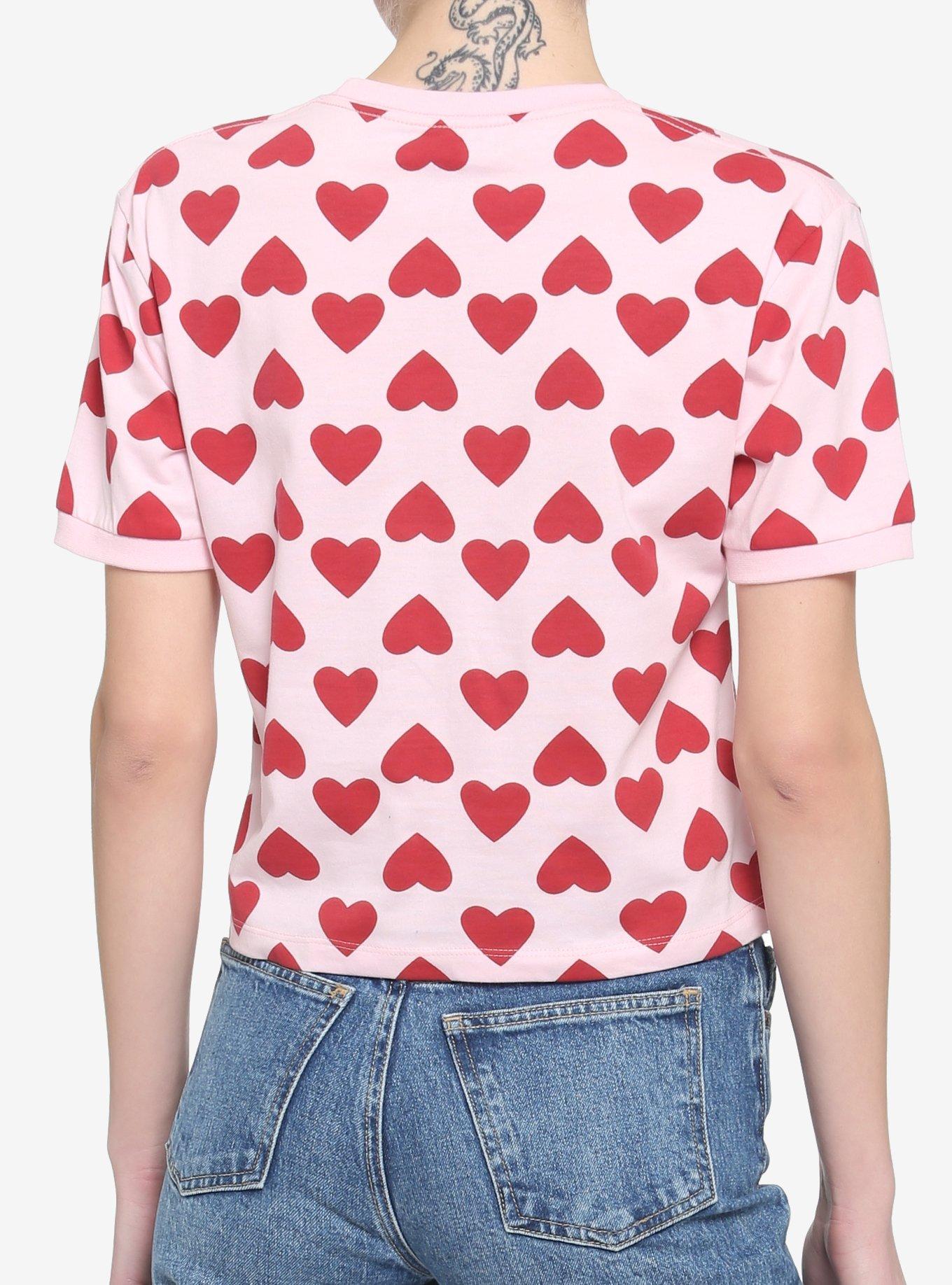 Red & Pink Heart Girls Boxy Crop T-Shirt, PINK, alternate