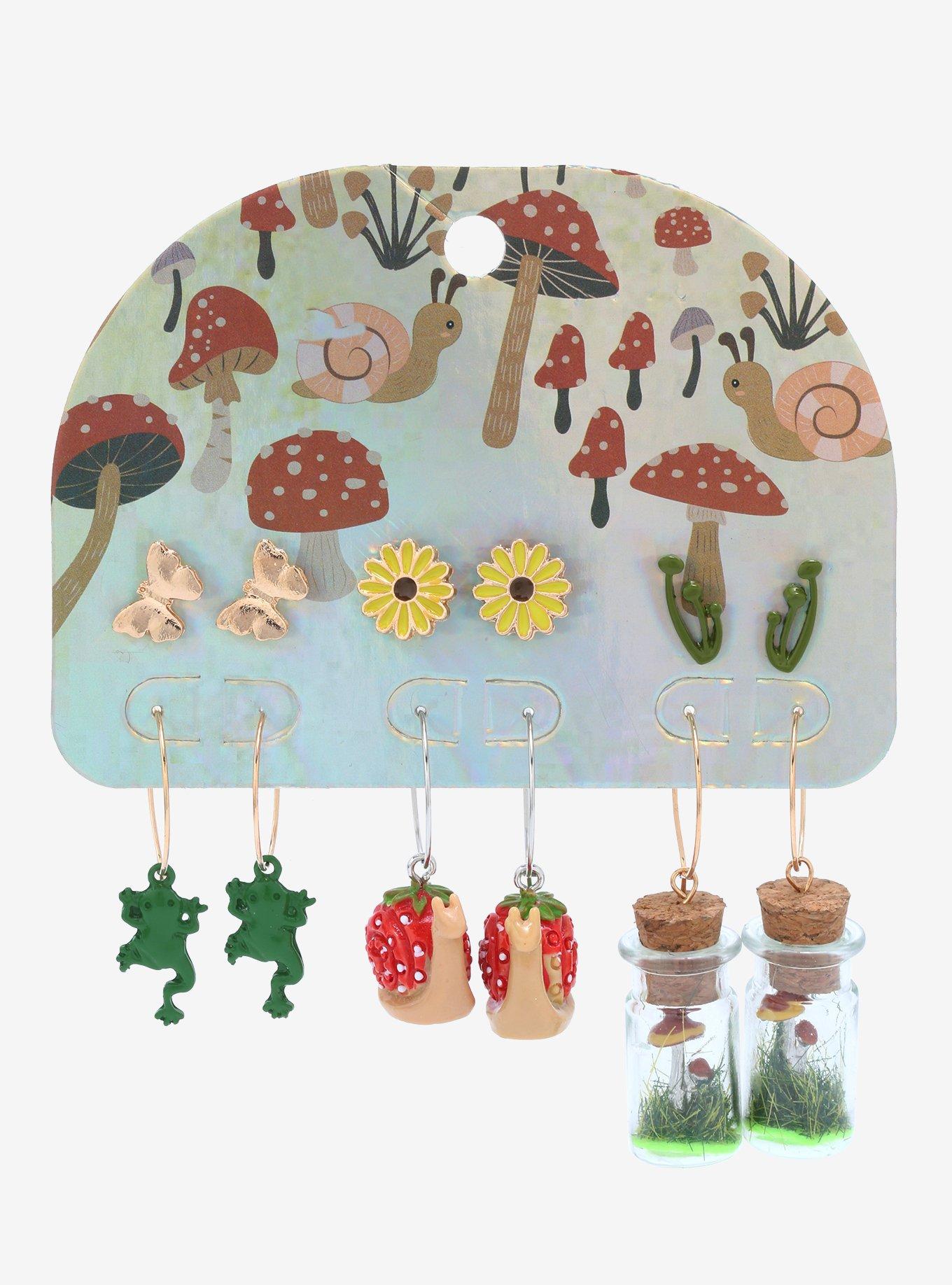 Frog Mushroom Terrarium Earring Set, , alternate