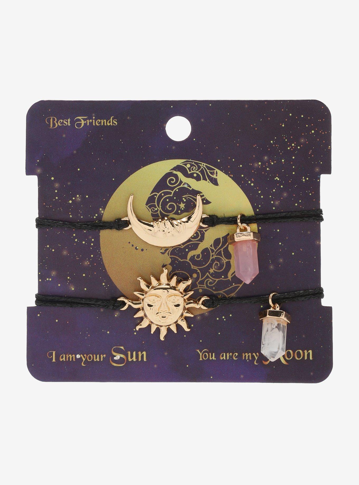 Sun & Moon Crystal Charm Best Friend Cord Bracelet Set, , alternate