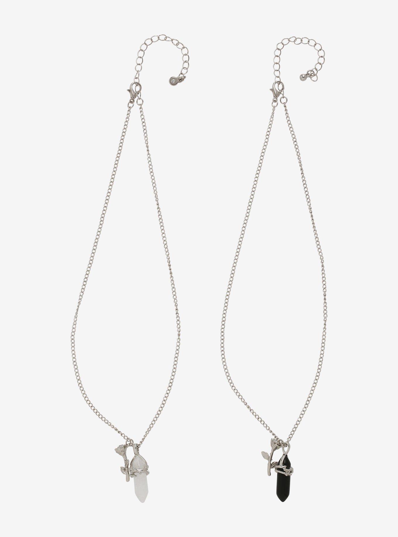 Rose Crystal Pendant Best Friend Necklace Set, , alternate