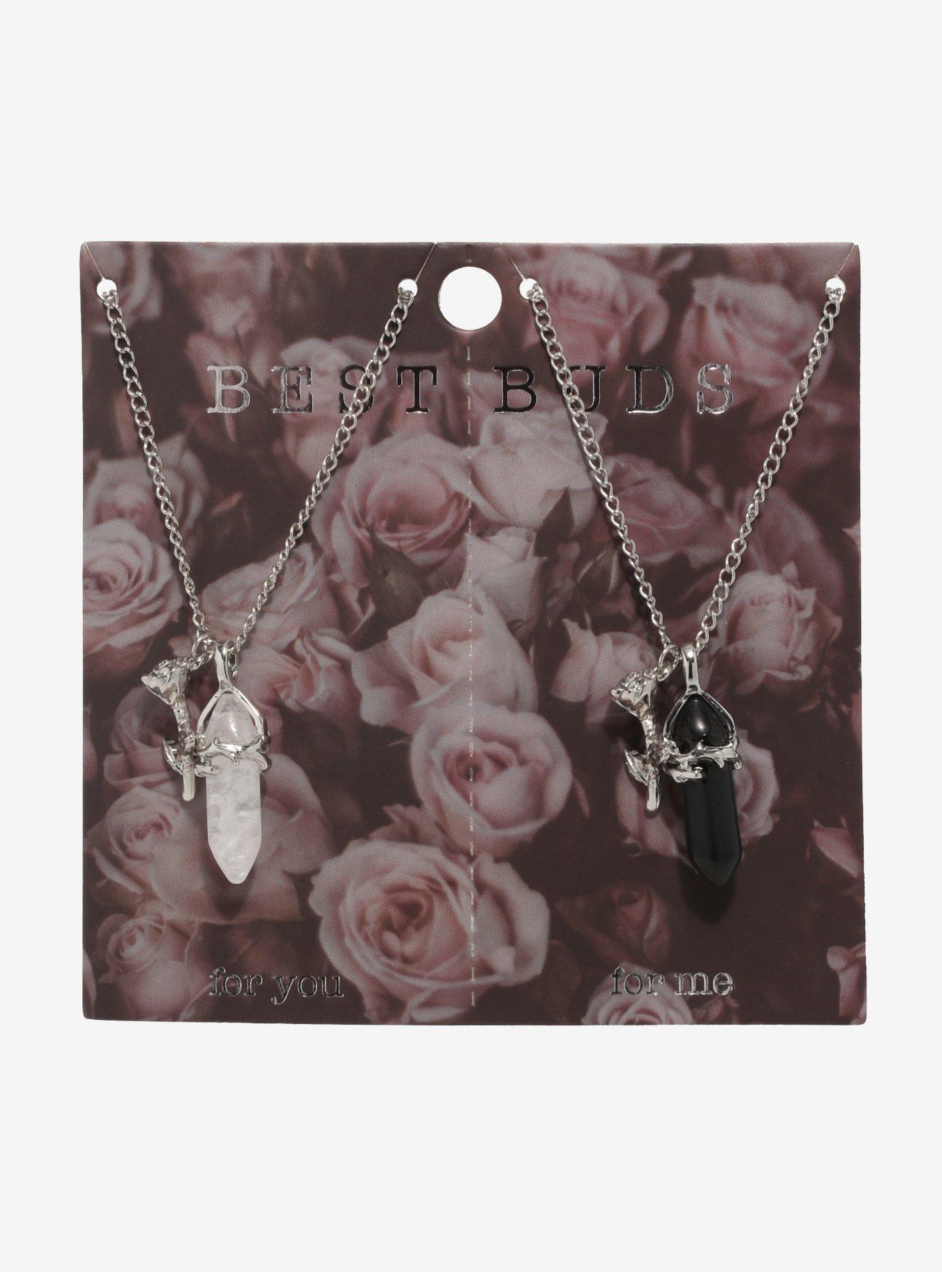 Rose Crystal Pendant Best Friend Necklace Set, , alternate