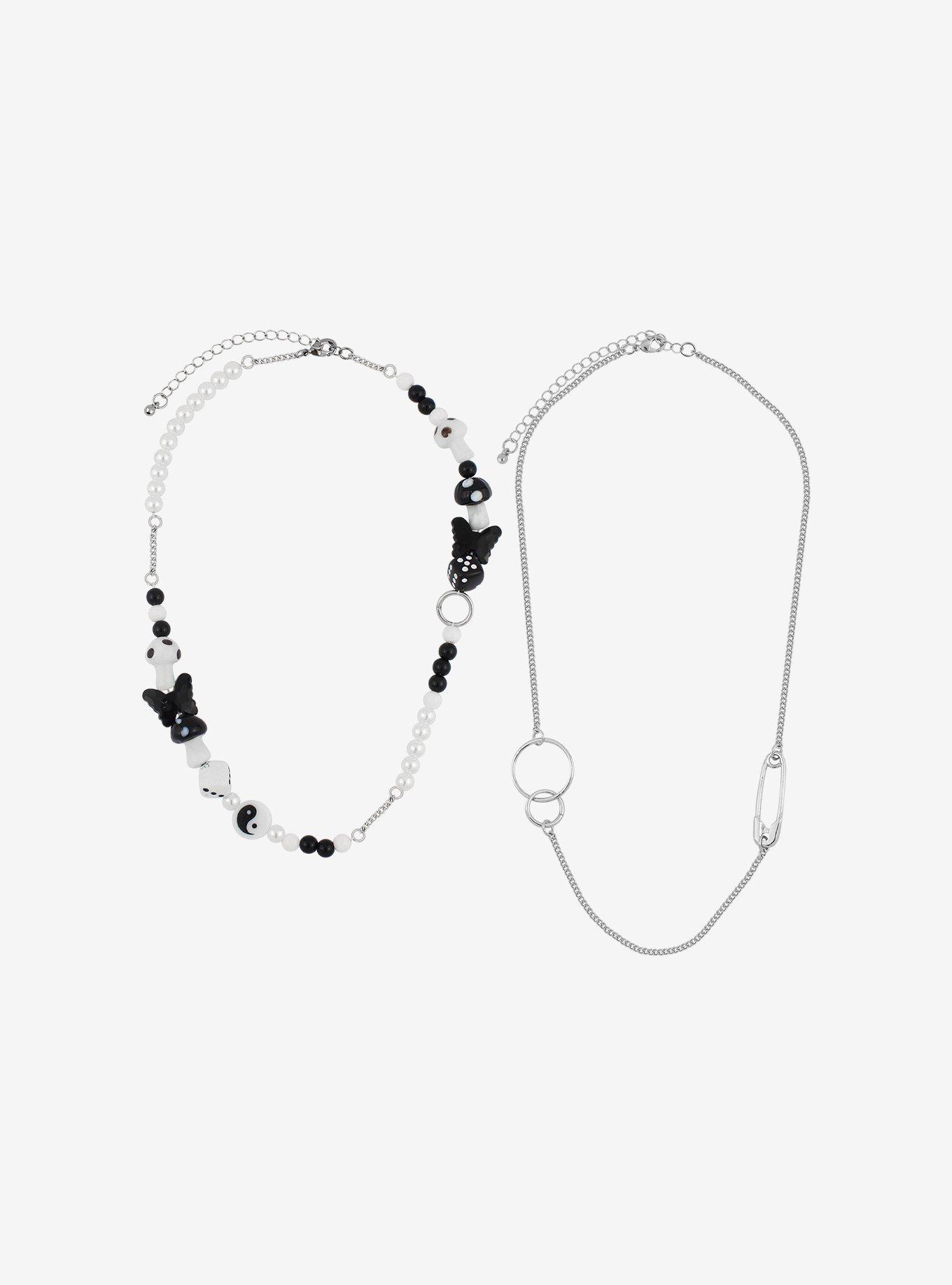 Black & White Beaded Chain Necklace Set, , alternate