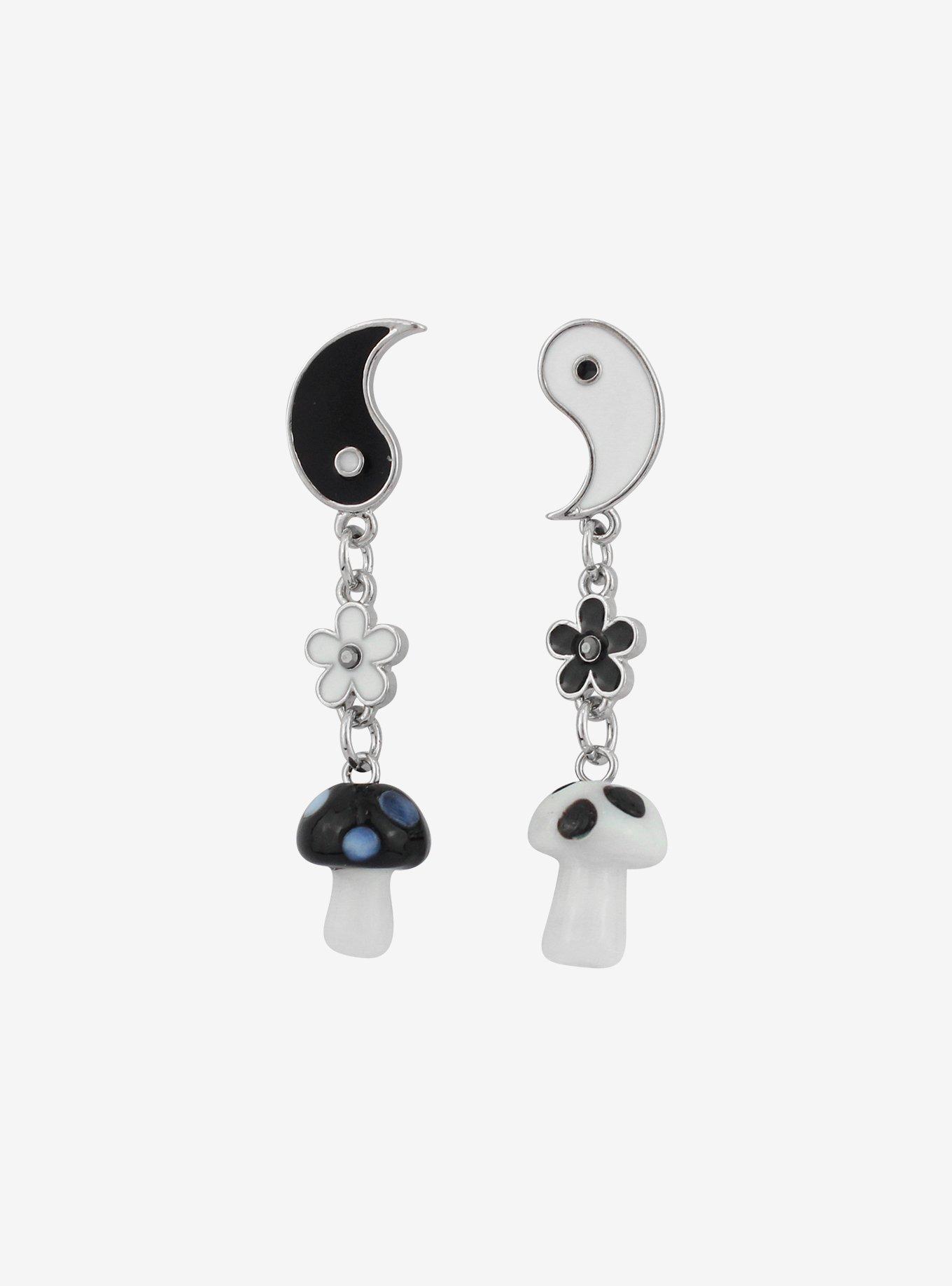 Yin-Yang Mushrooms Mismatch Earring Set, , alternate