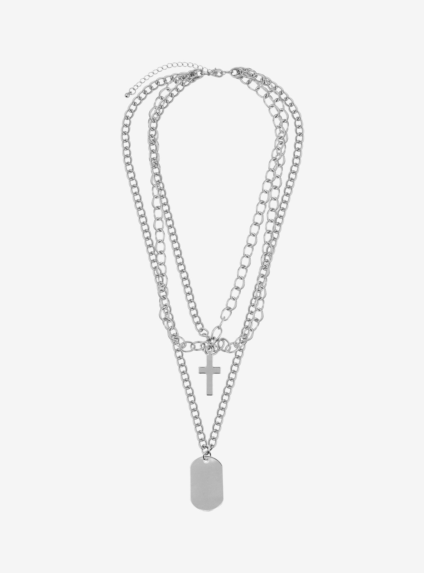 Dog Tag Cross Chain Necklace Set, , alternate