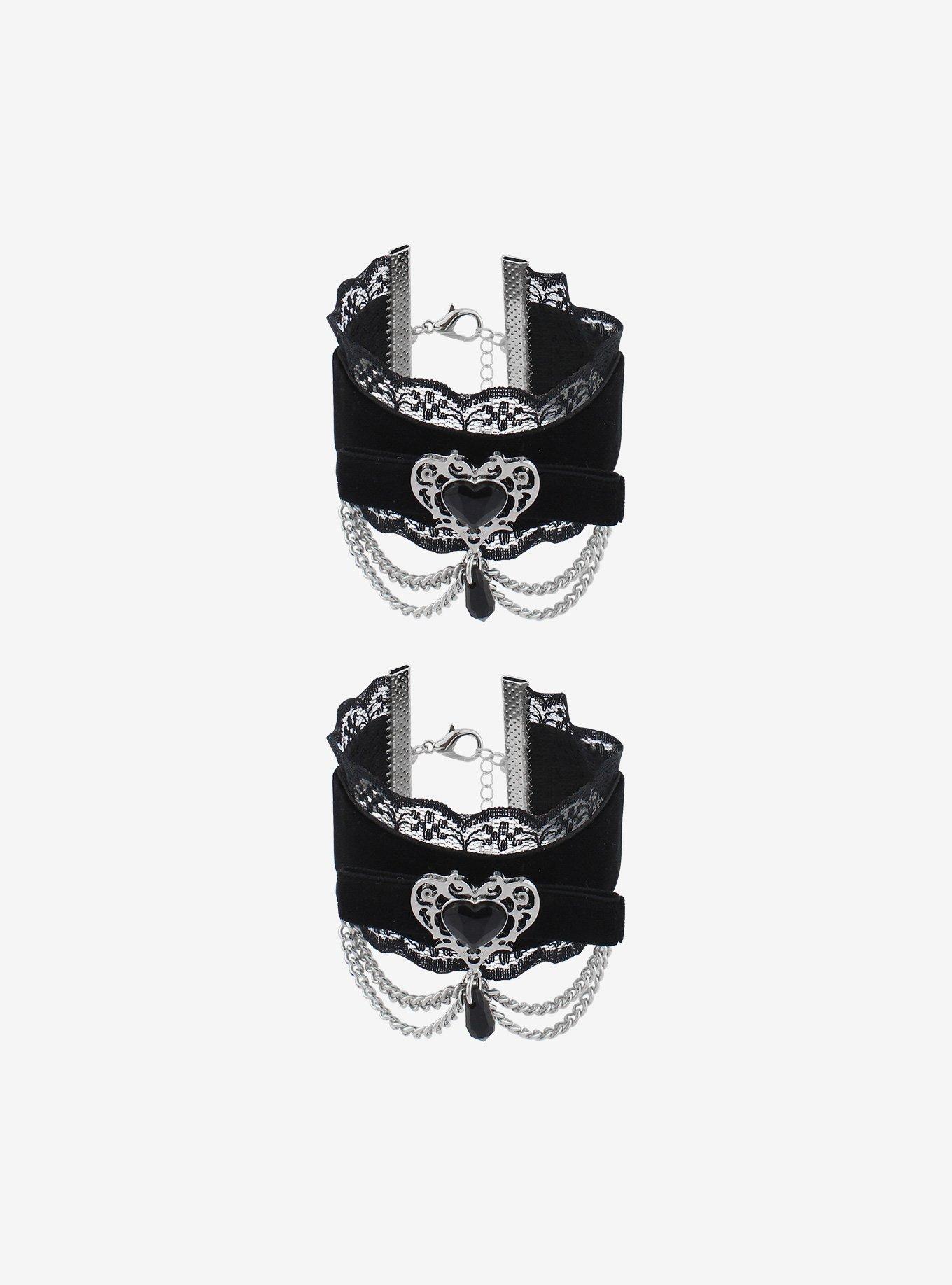 Black Lace & Heart Cuff Bracelet Set, , alternate