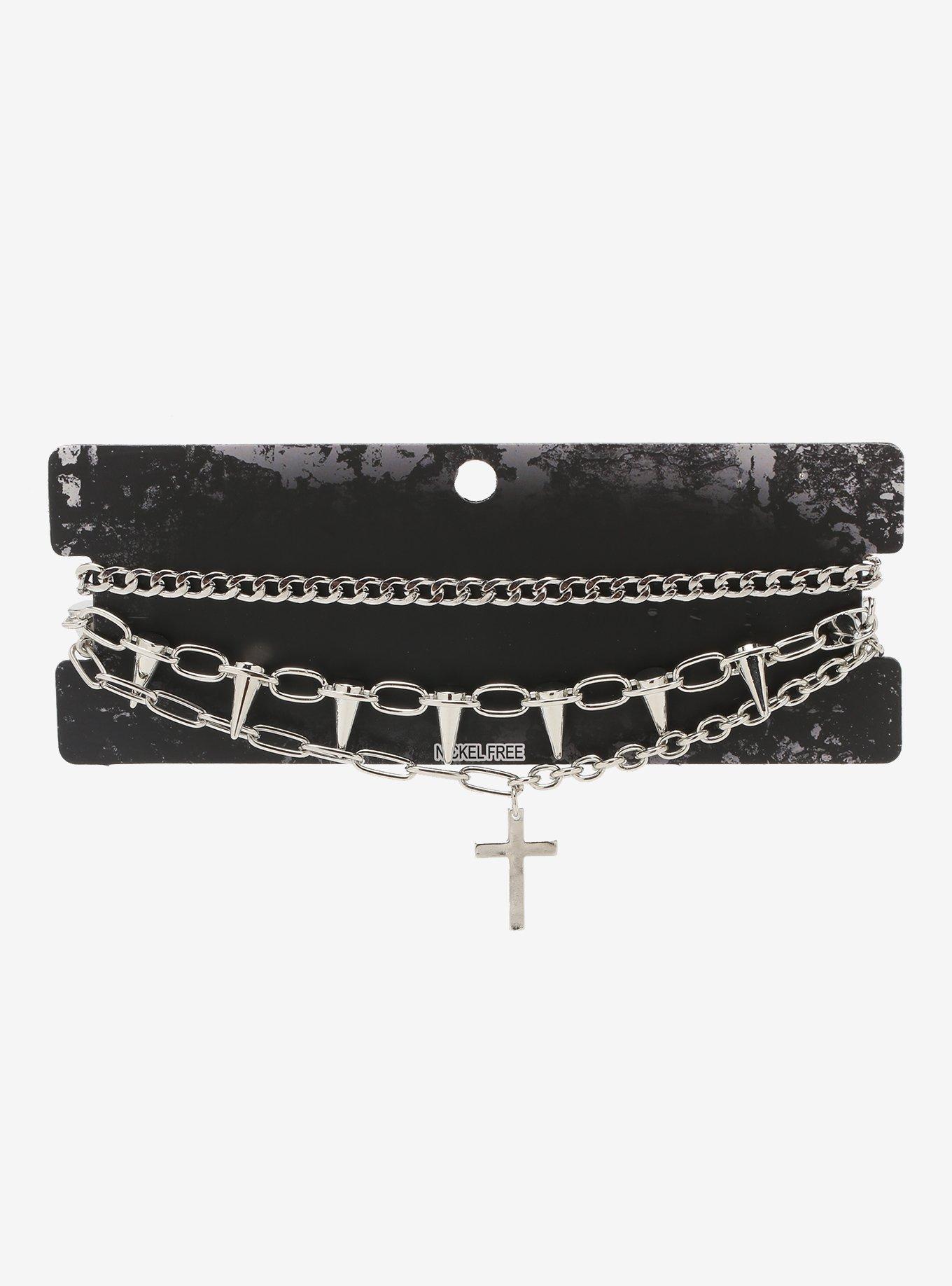 Cross Spikes Chain Necklace Set, , alternate