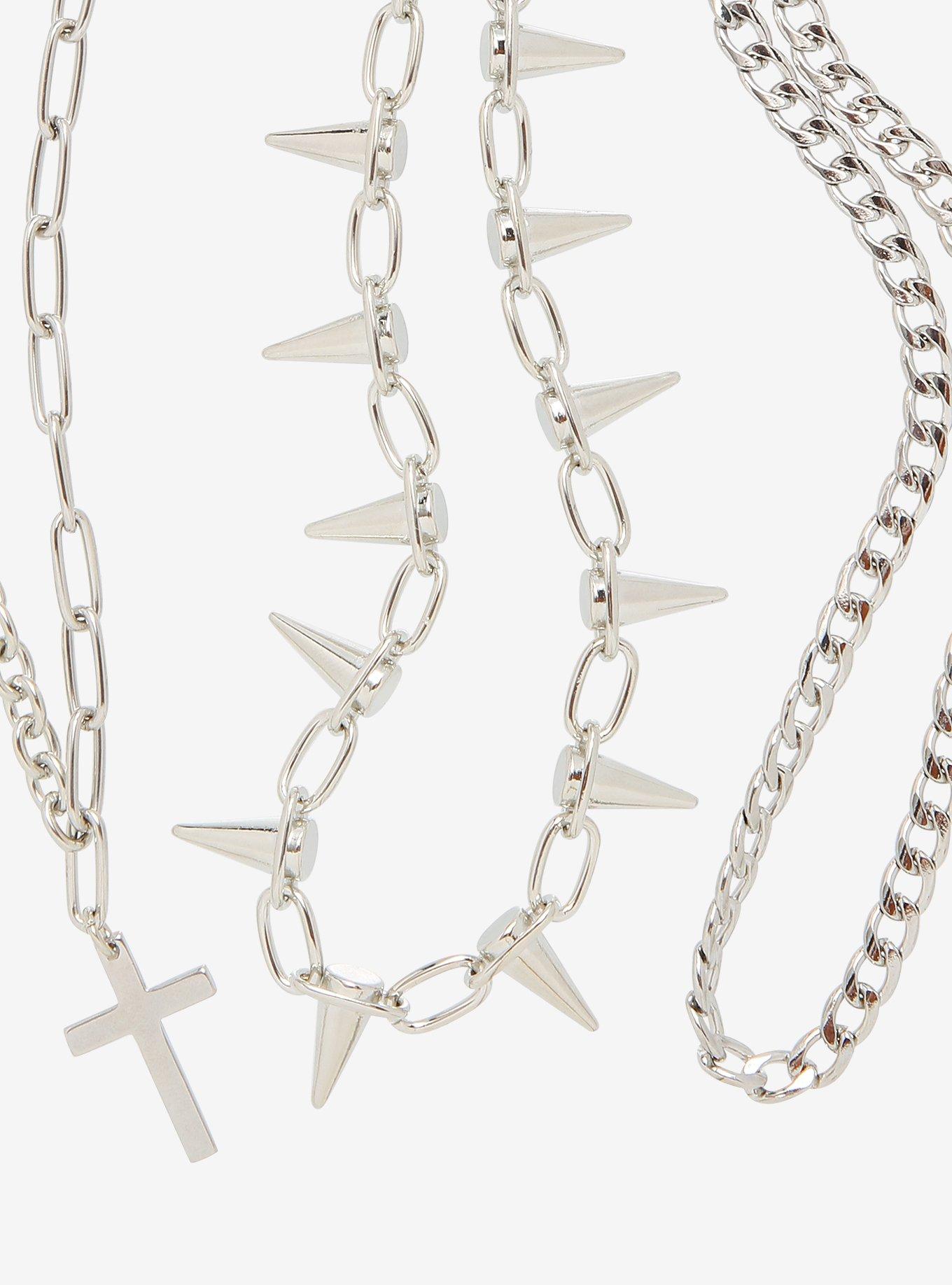 Cross Spikes Chain Necklace Set, , alternate