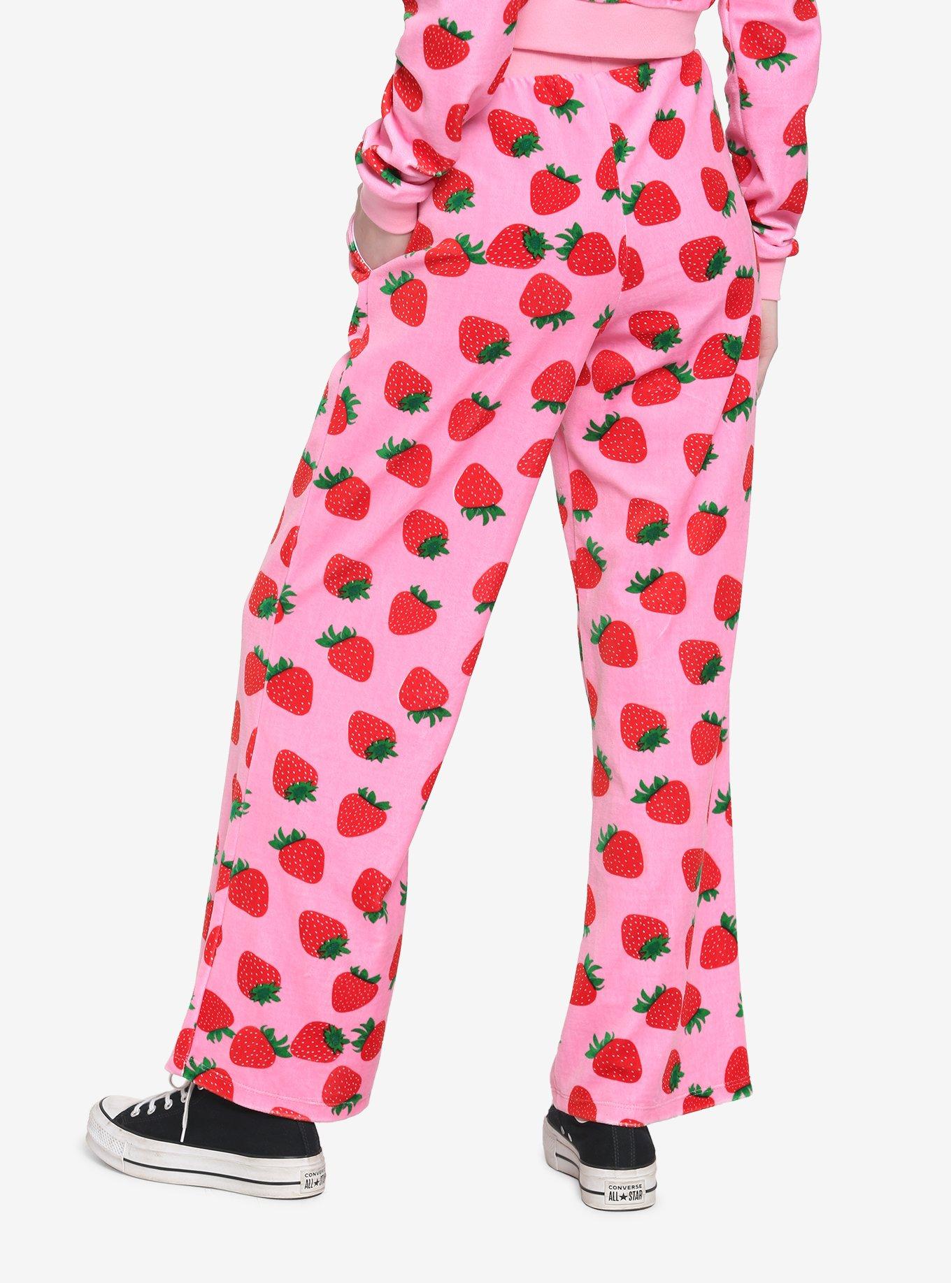Pink Velour Strawberry Girls Lounge Pants, PINK, alternate