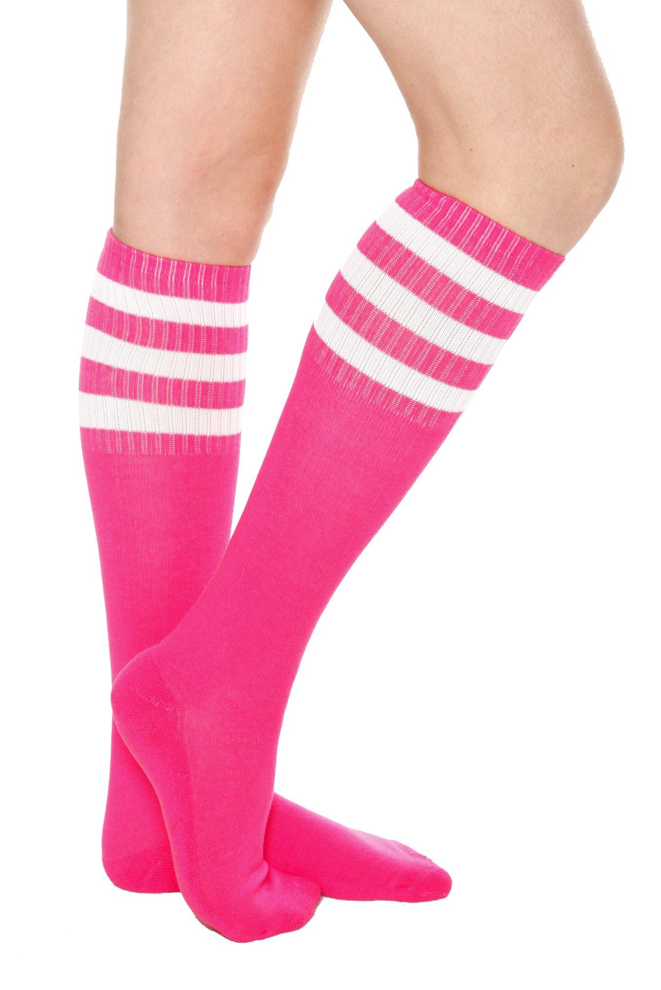 Hot Pink Knee-High Crew Socks, , alternate