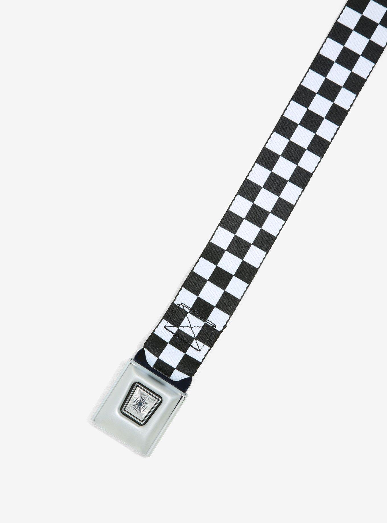 Black & White Checkered Seatbelt Belt, , alternate