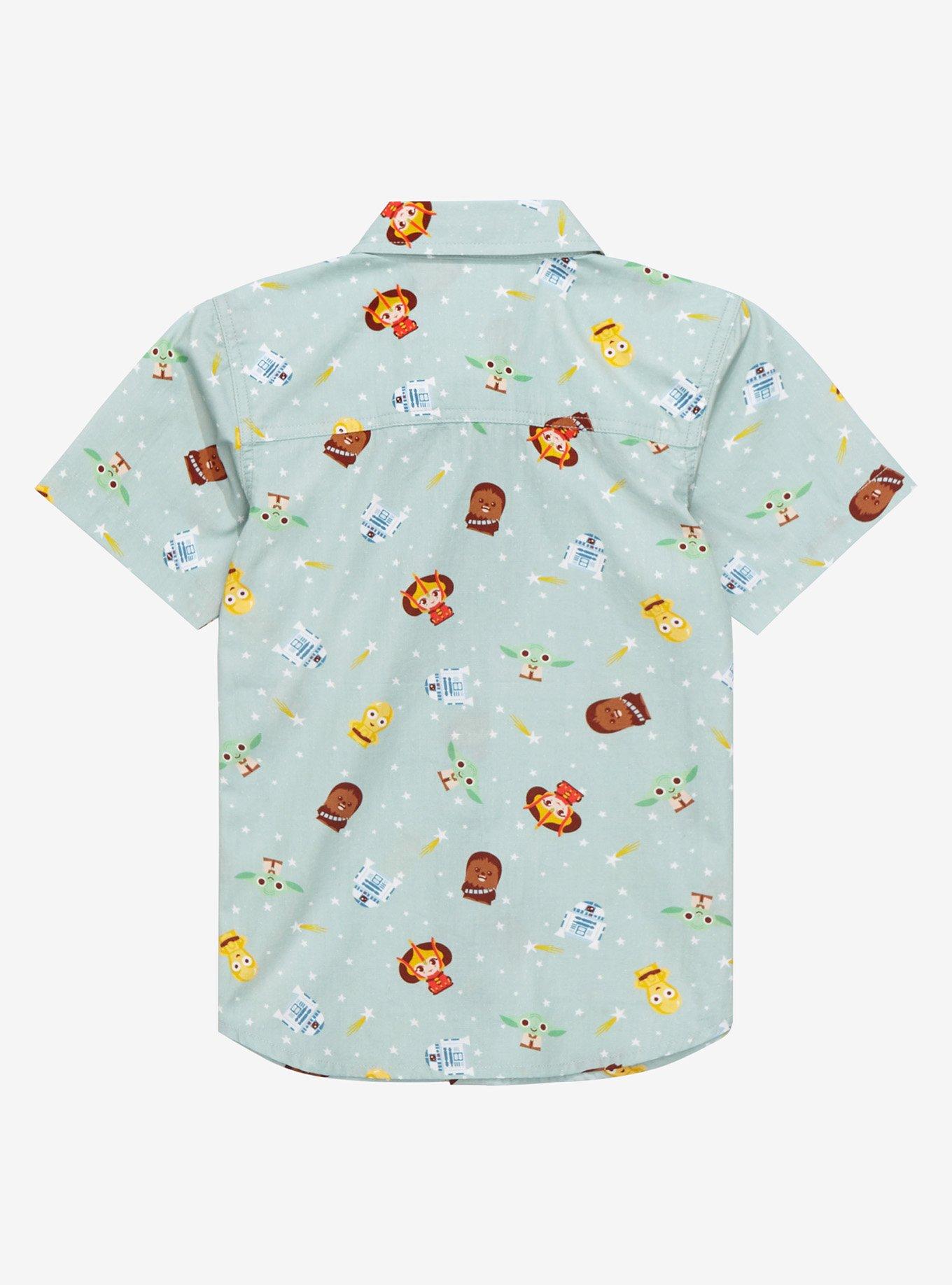 Star Wars Chibi Characters Allover Print Toddler Woven Button-Up - BoxLunch Exclusive, ARTICHOKE, alternate