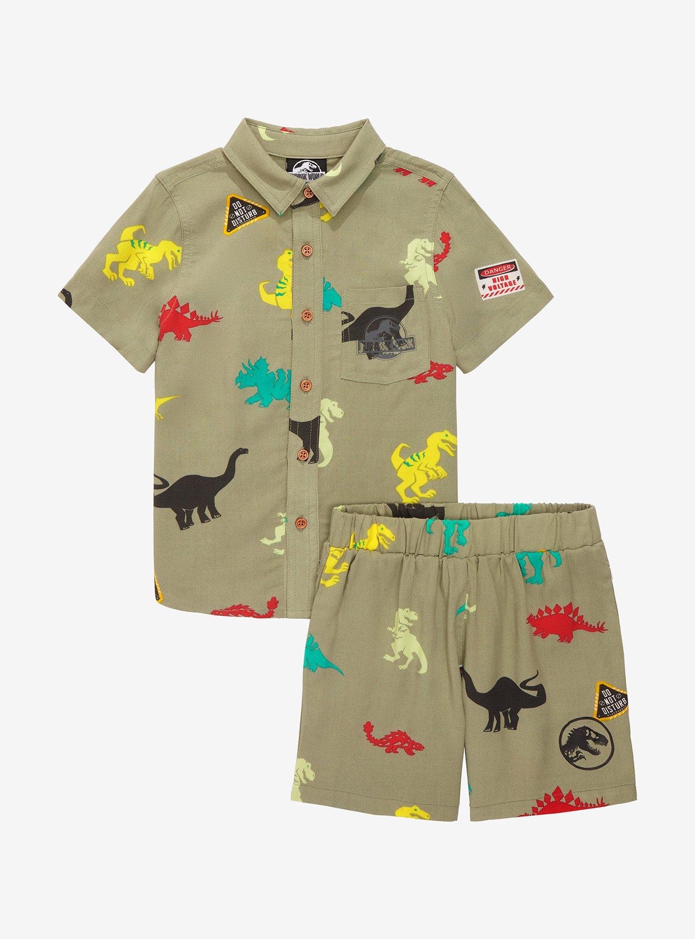 Jurassic Park Dinosaurs Allover Print Toddler Woven Button-Up - BoxLunch Exclusive, ARTICHOKE, alternate