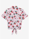 Sanrio Hello Kitty Strawberries Women's Tie-Front Woven Top - BoxLunch Exclusive, LIGHT PINK, alternate
