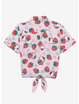 Sanrio Hello Kitty Strawberries Women's Tie-Front Woven Top - BoxLunch Exclusive, , hi-res