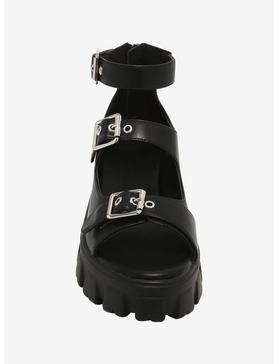 Black Triple Buckle Chunky Platform Sandals, , hi-res