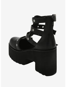 Black Multi Buckle Platform Sandals, , hi-res
