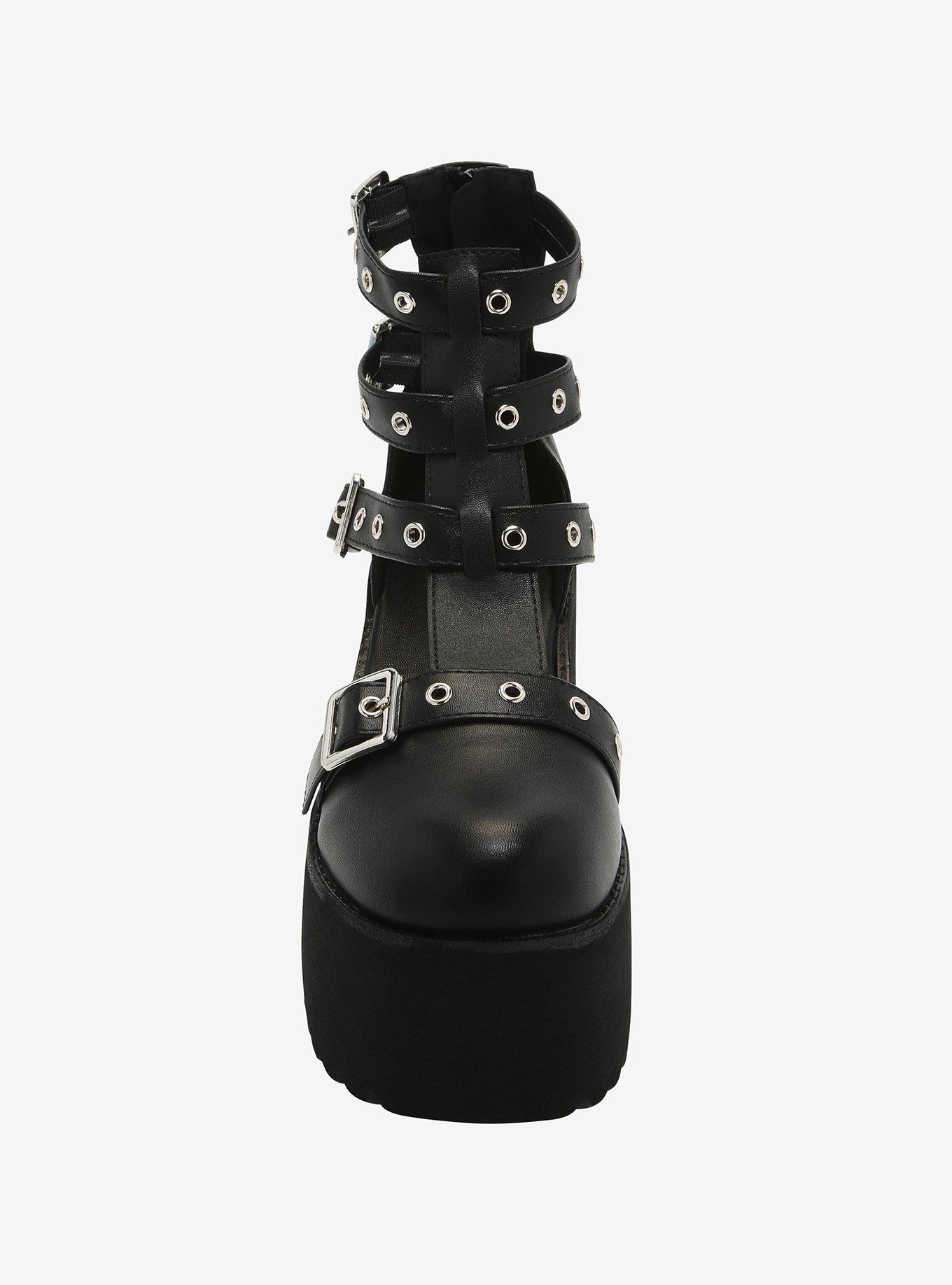 Black Multi Buckle Platform Sandals, MULTI, alternate