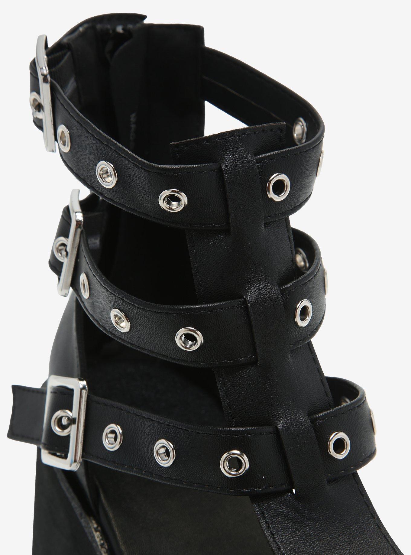 Black Multi Buckle Platform Sandals, MULTI, alternate