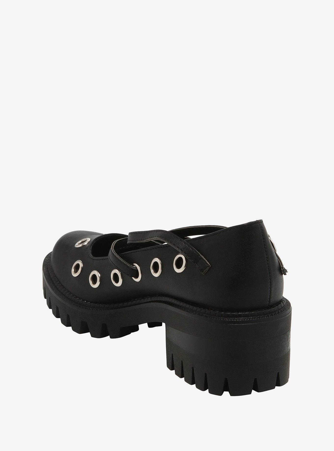 Black Grommet Crisscross Mary Janes, , hi-res