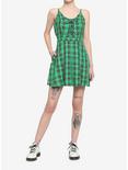 Green Plaid Pleated Lace-Up Dress, PLAID, alternate