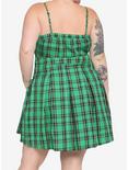 Green Plaid Pleated Lace-Up Dress Plus Size, , alternate