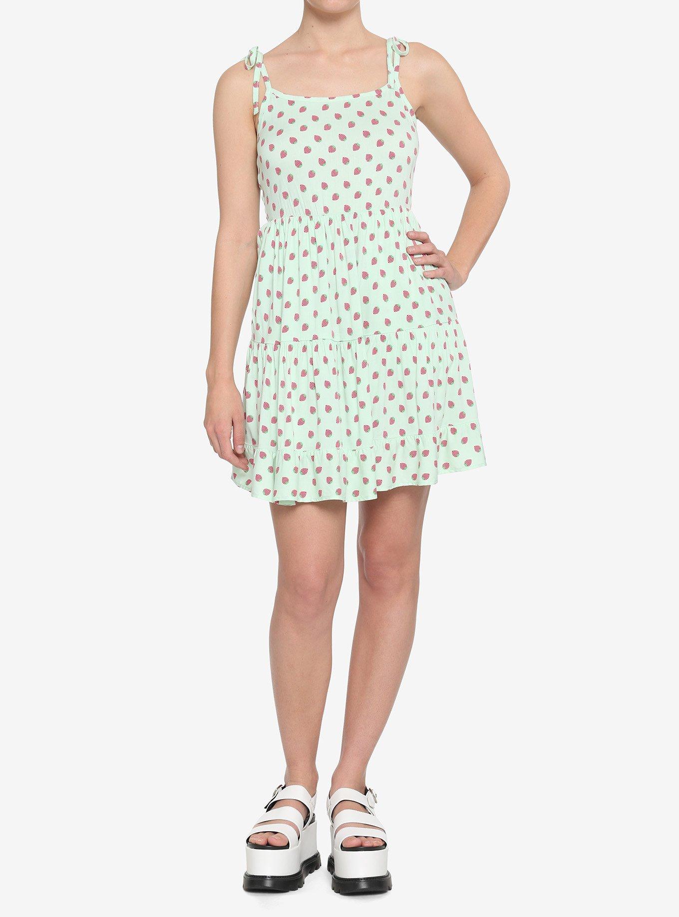 Mint Strawberry Tiered Dress, MINT, alternate