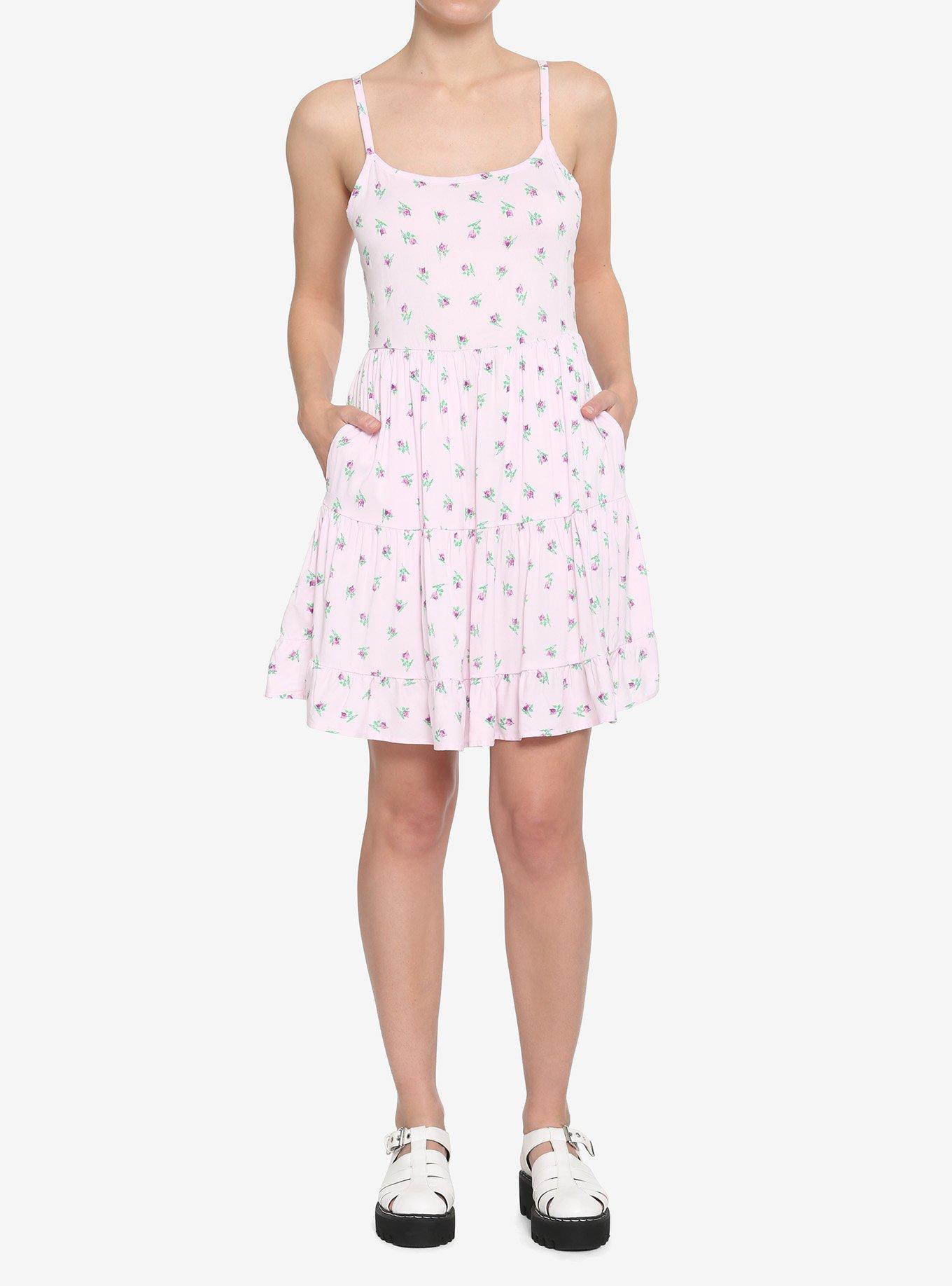 Pink Cat Roses Tiered Dress, LAVENDER, alternate