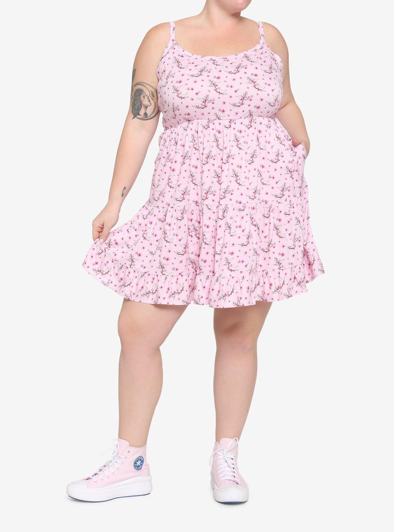 Sakura Blossom Moon Tiered Dress Plus Size, PINK, alternate