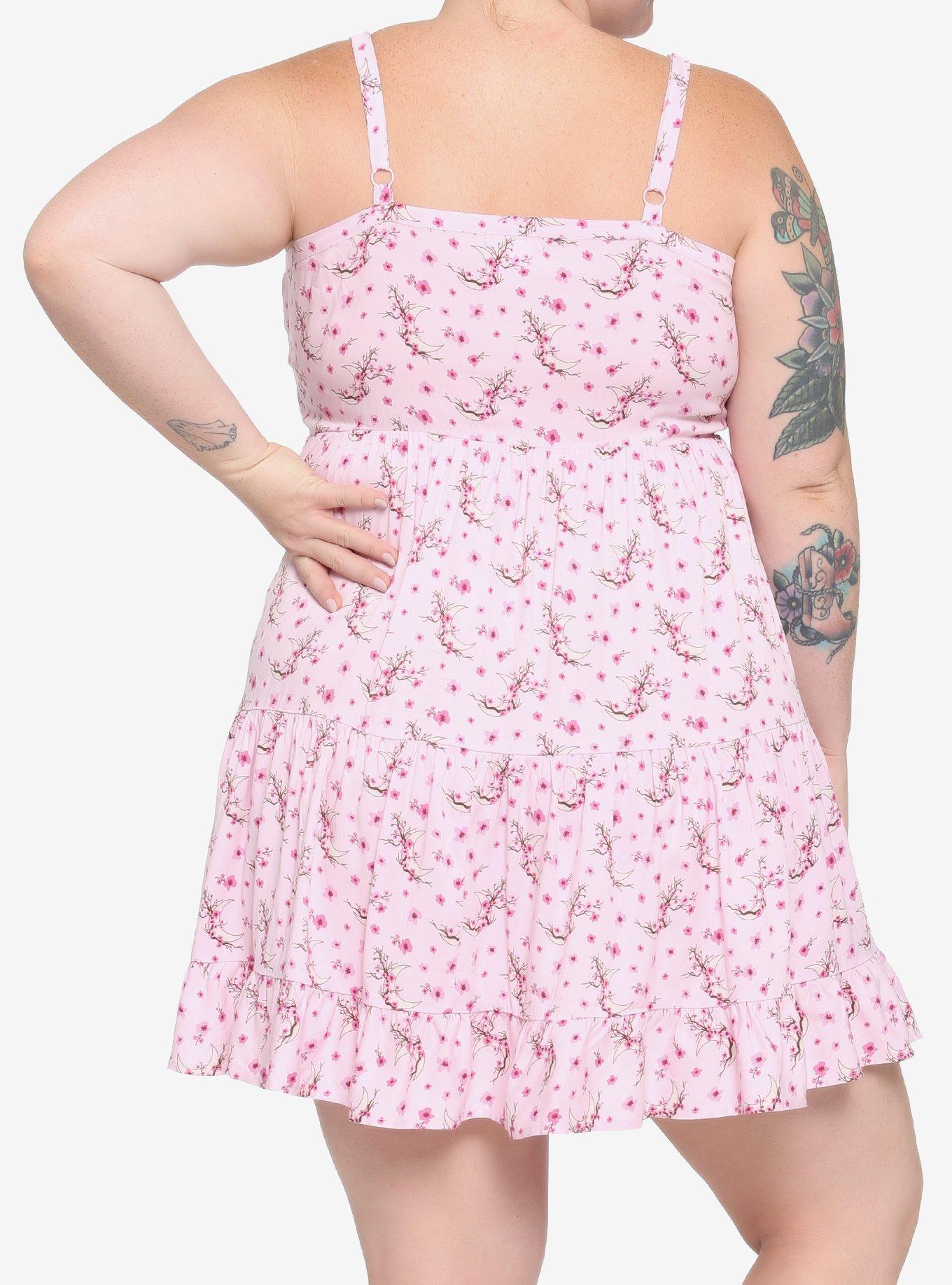 Sakura Blossom Moon Tiered Dress Plus Size, PINK, alternate