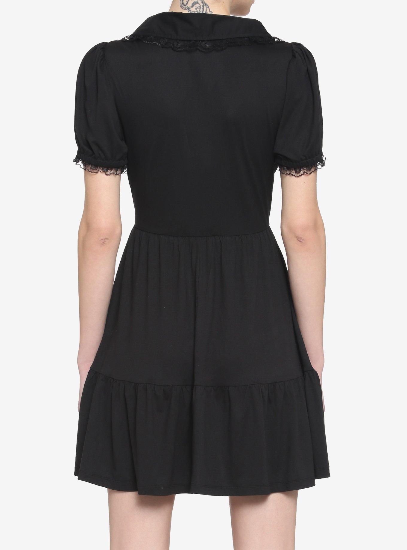 Mushroom Lace Collar Tiered Babydoll Dress, BLACK, alternate