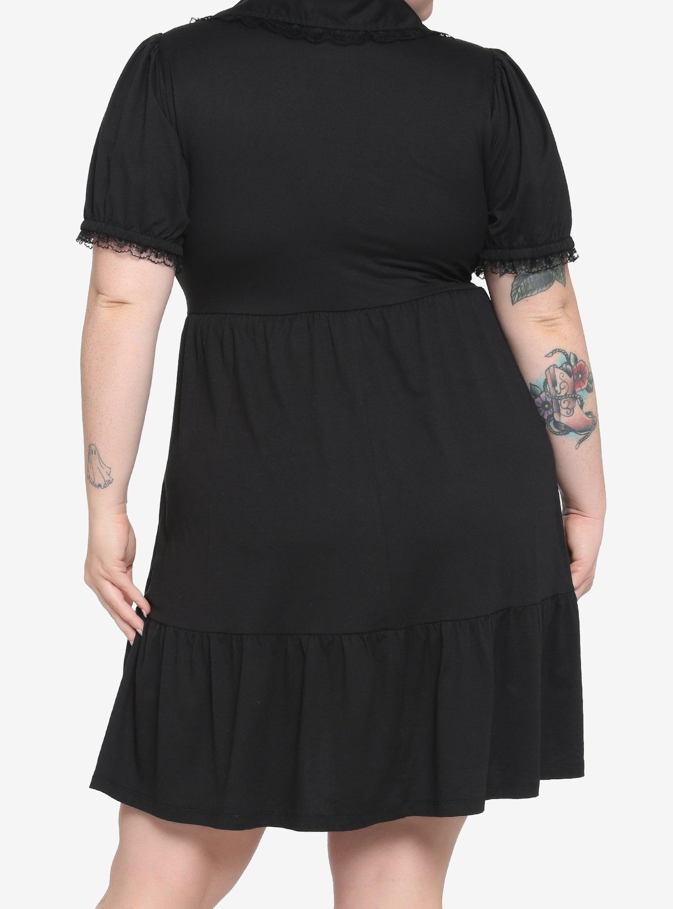 Mushroom Lace Collar Tiered Babydoll Dress Plus Size, BLACK, alternate