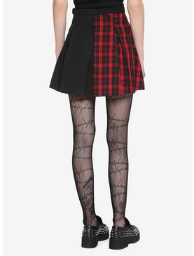 Red Plaid & Black Split Buckle Skirt, , hi-res