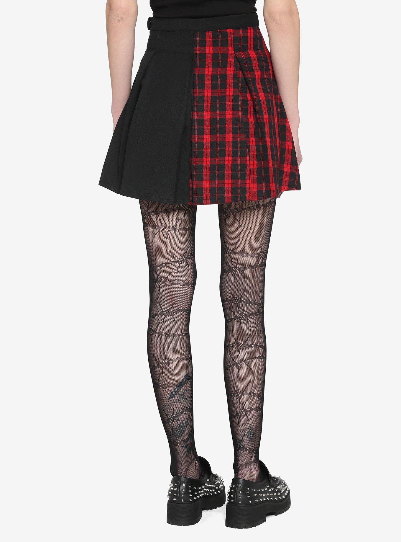 Red Plaid & Black Split Buckle Skirt, SPLIT PLAID, alternate
