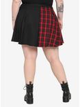Red Plaid & Black Split Buckle Skirt Plus Size, BLACK, alternate