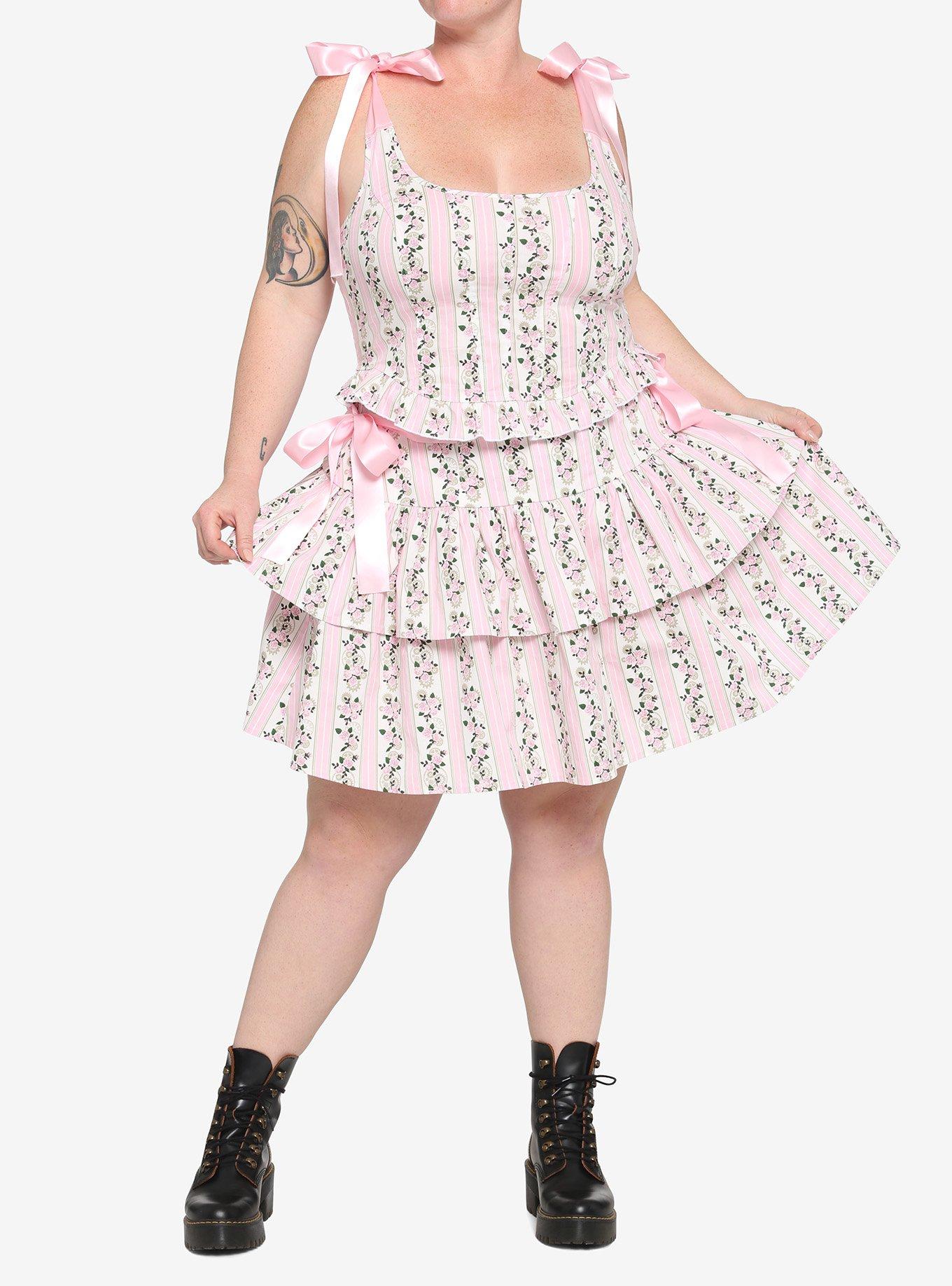 Pink Roses & Gears Ribbon Skirt Plus Size, PINK, alternate