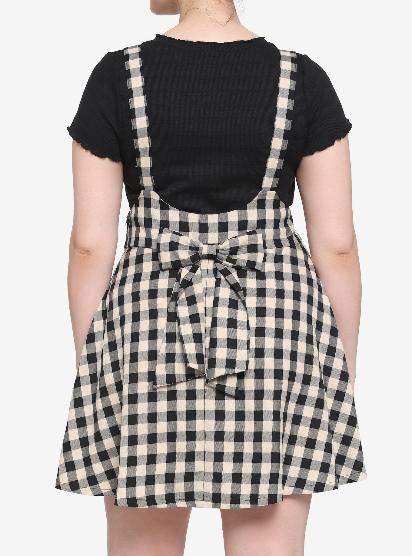 Ivory & Black Plaid Bow Suspender Skirt Plus Size, PLAID, alternate