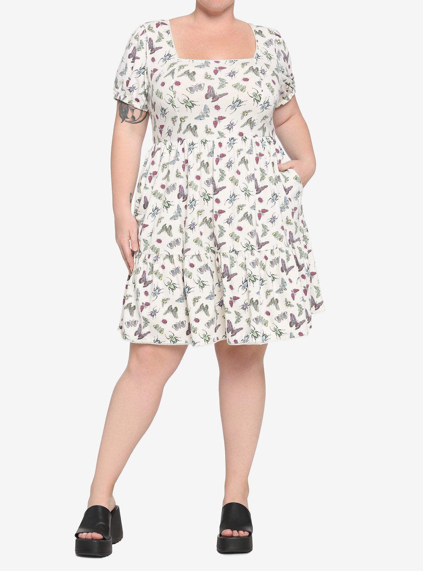 Colorful Bugs Tiered Dress Plus Size, CREAM, alternate