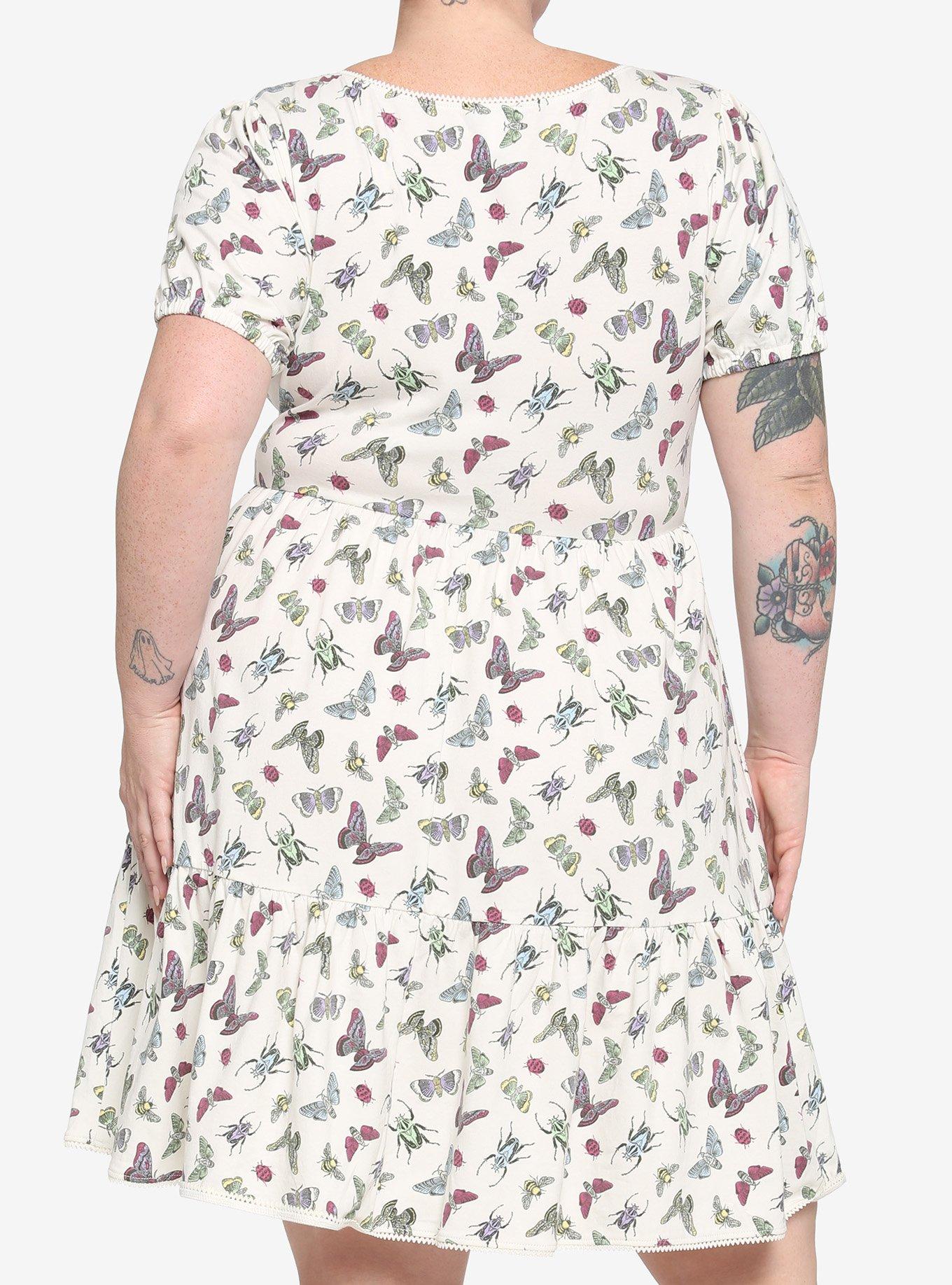 Colorful Bugs Tiered Dress Plus Size, CREAM, alternate