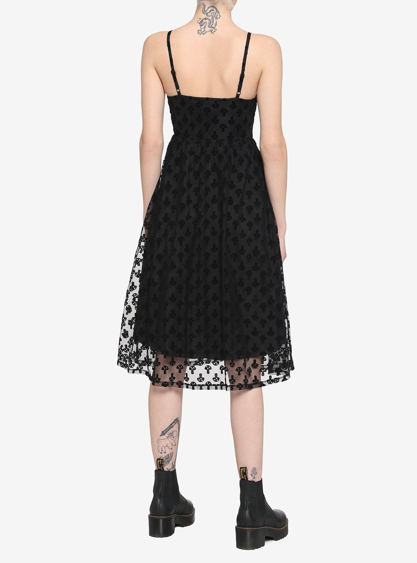 Black Flocked Mushroom Midi Dress, BLACK, alternate