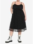 Black Flocked Mushroom Midi Dress Plus Size, BLACK, alternate