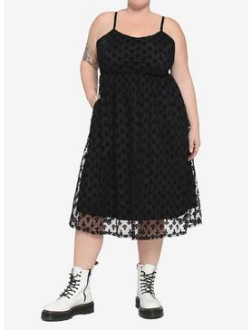Black Flocked Mushroom Midi Dress Plus Size, , hi-res