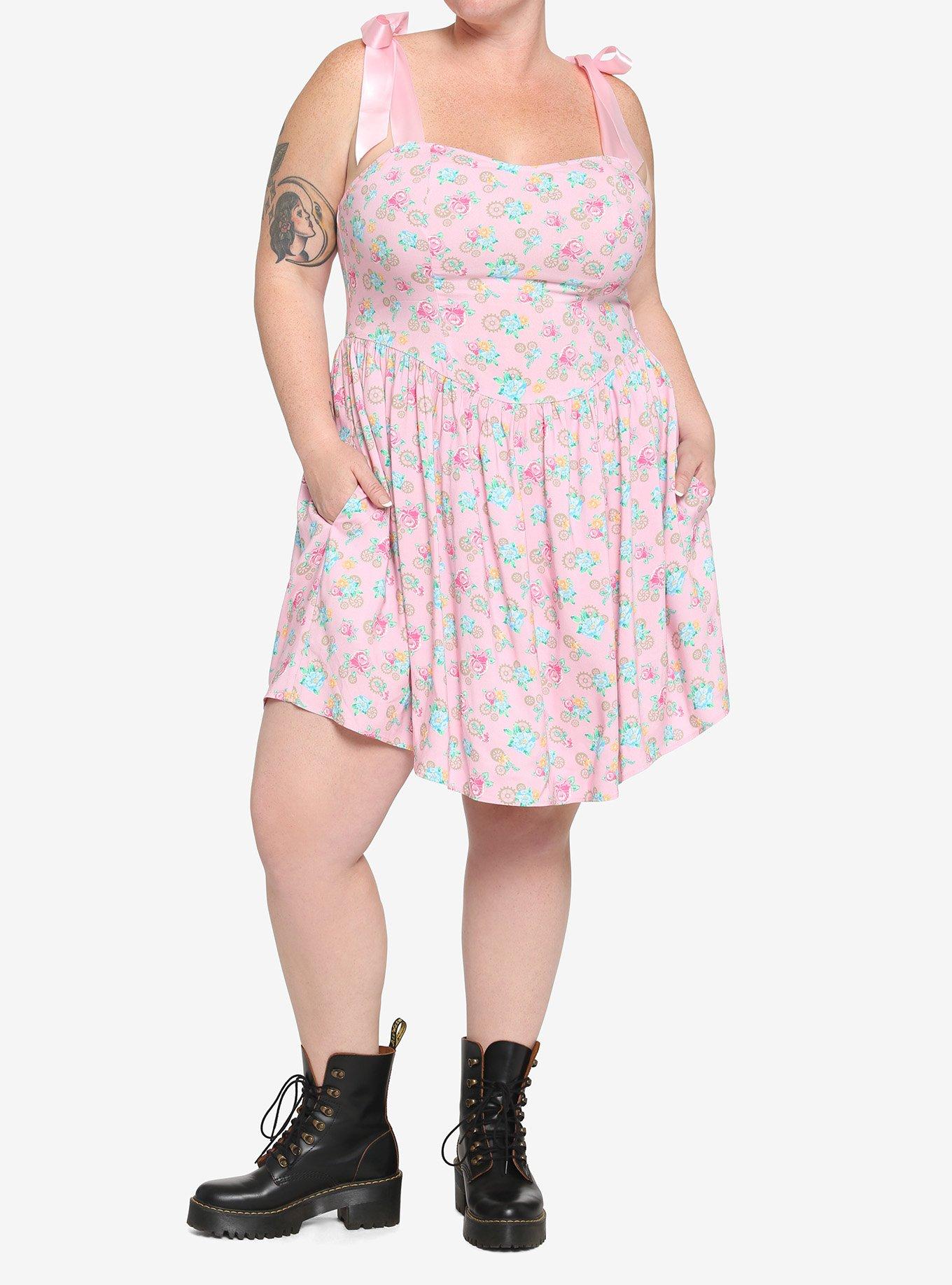 Pink Floral Gears Sweetheart Dress Plus Size, PINK, alternate