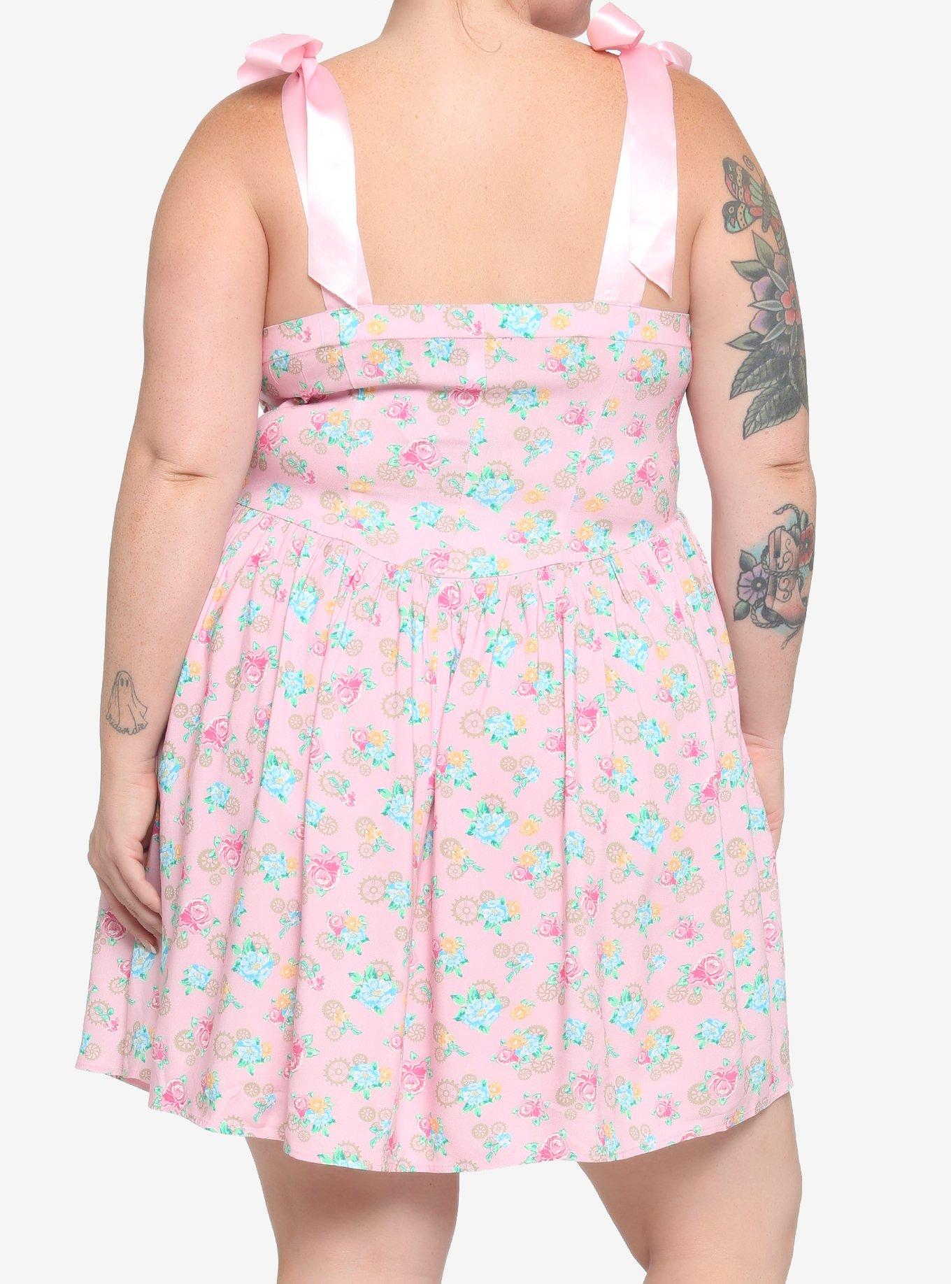 Pink Floral Gears Sweetheart Dress Plus Size, PINK, alternate