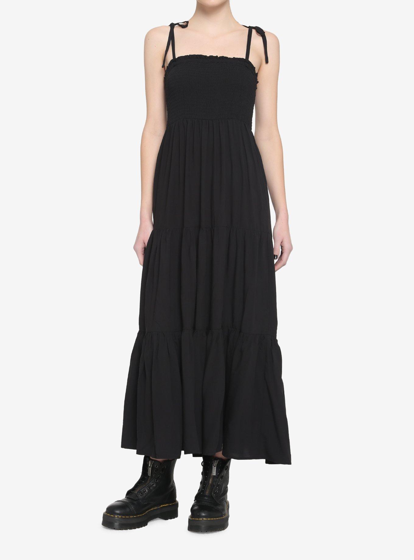 Black Smock Tiered Midi Dress, BLACK, alternate