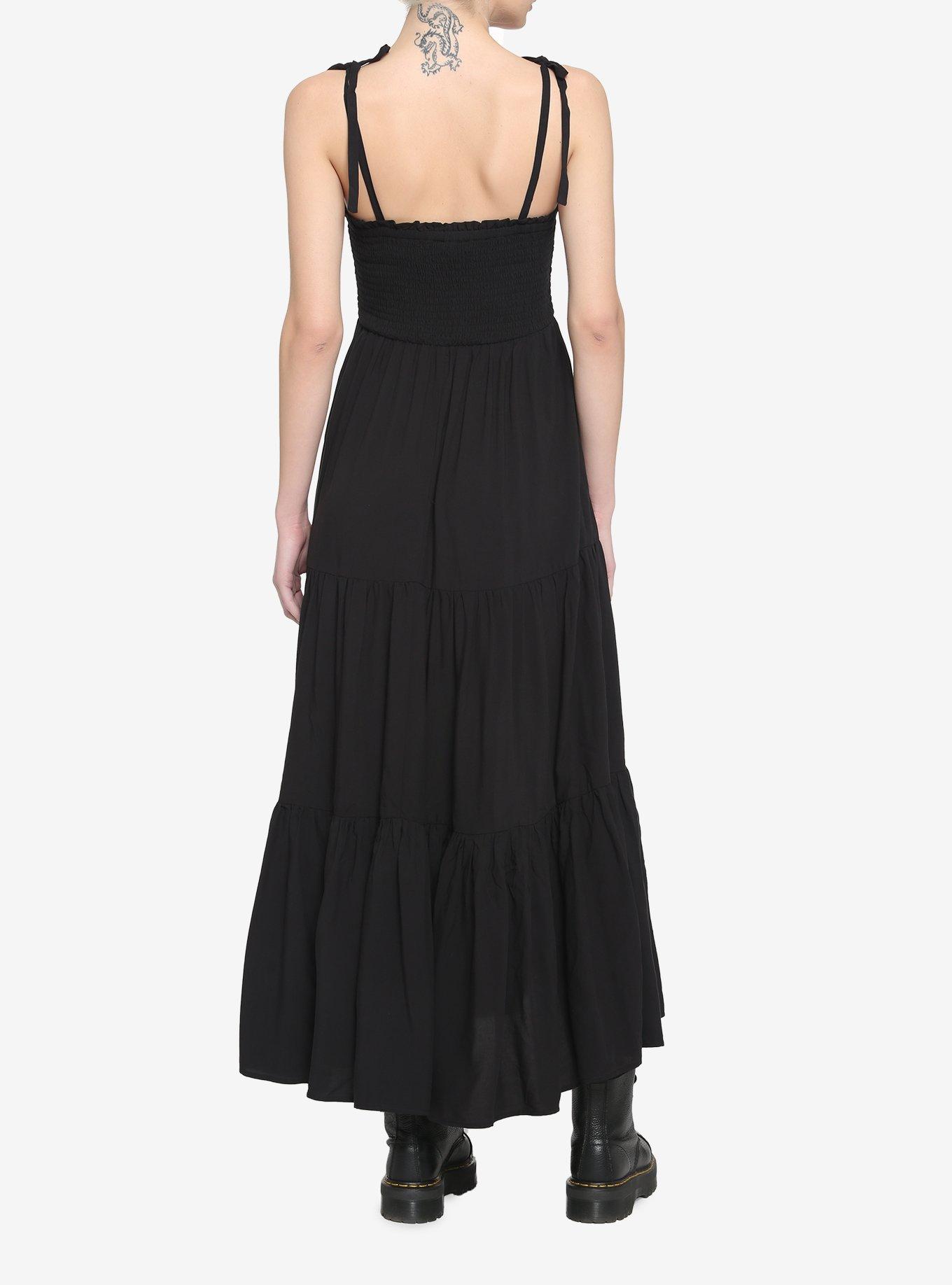 Black Smock Tiered Midi Dress, BLACK, alternate