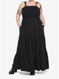 Black Smocked Tiered Midi Dress Plus Size, BLACK, alternate