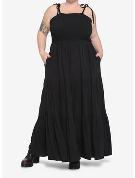 Black Smock Tiered Midi Dress Plus Size, , hi-res